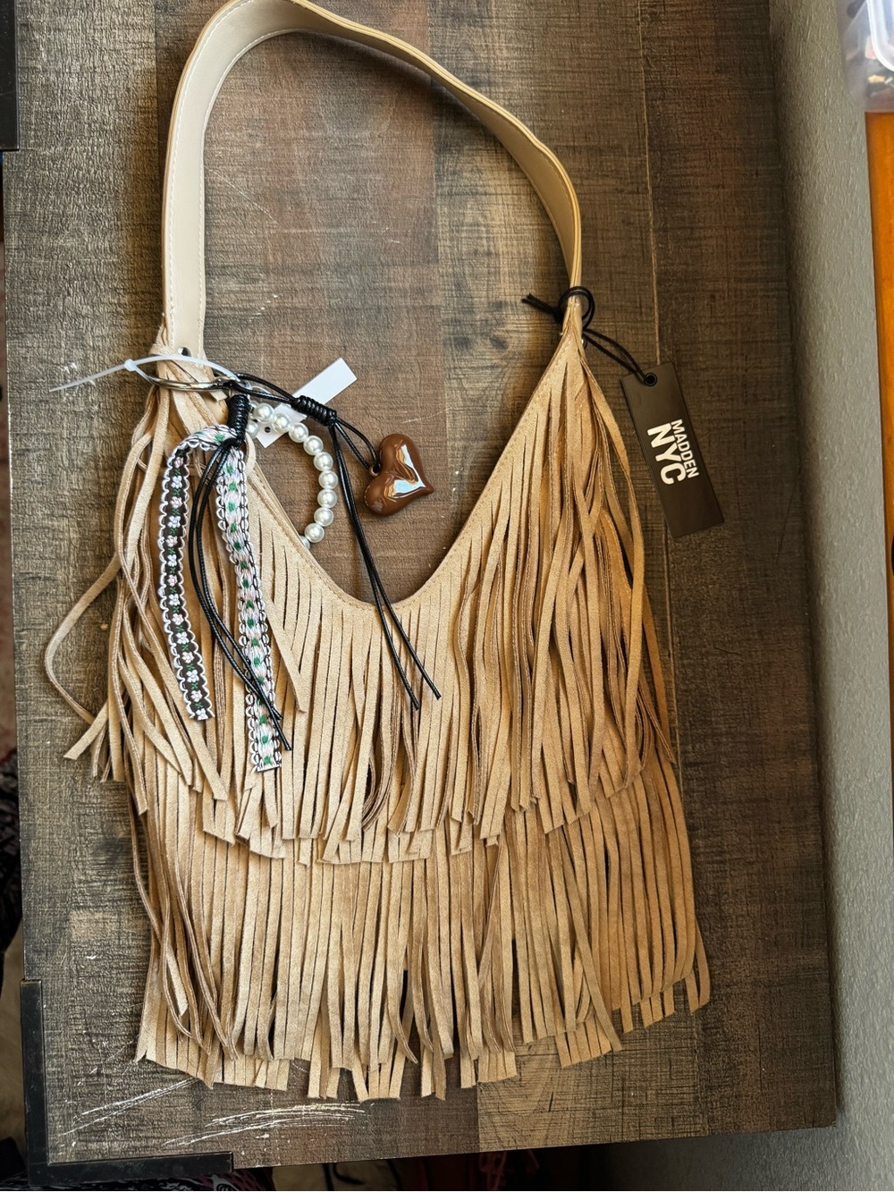 Steve Madden Beige Fringe Shoulder Bag
